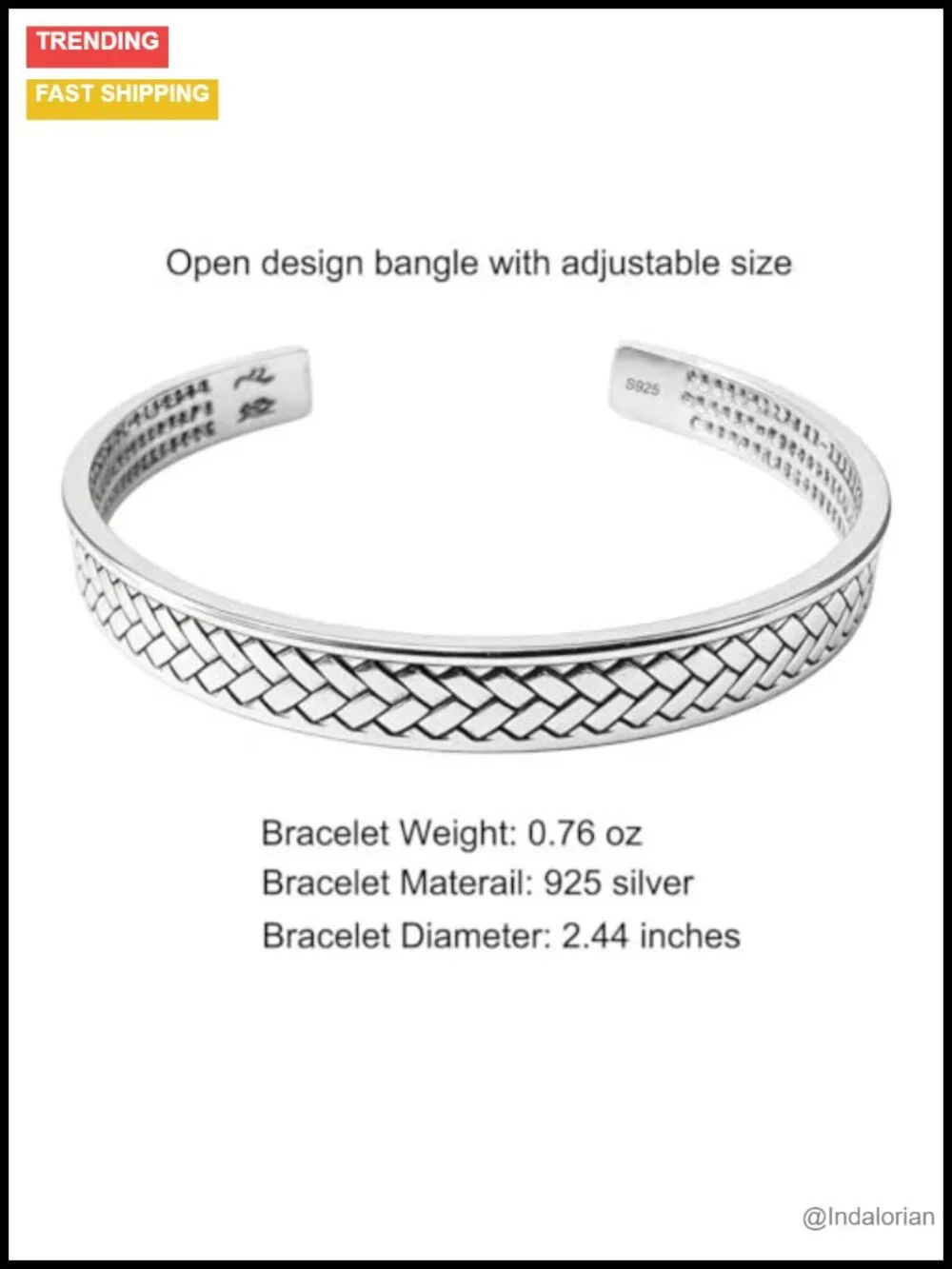 Sterling Silver Open Bangle Cuff Bracelet Gift for Men